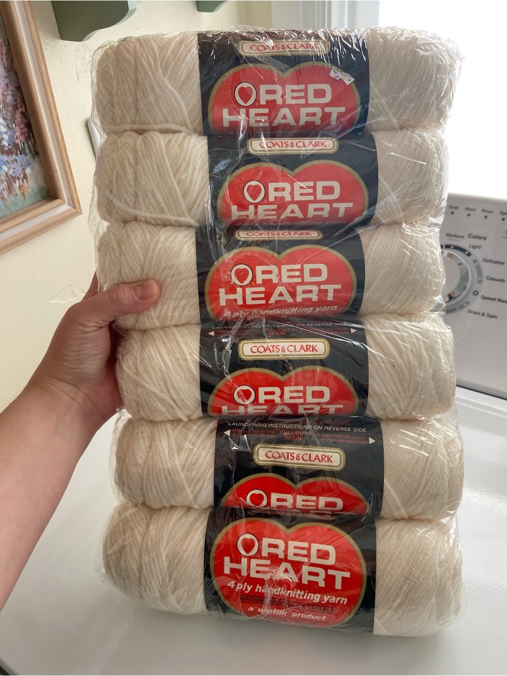 Vintage Red Heart Wintuk Yarn Off White Cream 6-Skein Pack Matching Dye Lot